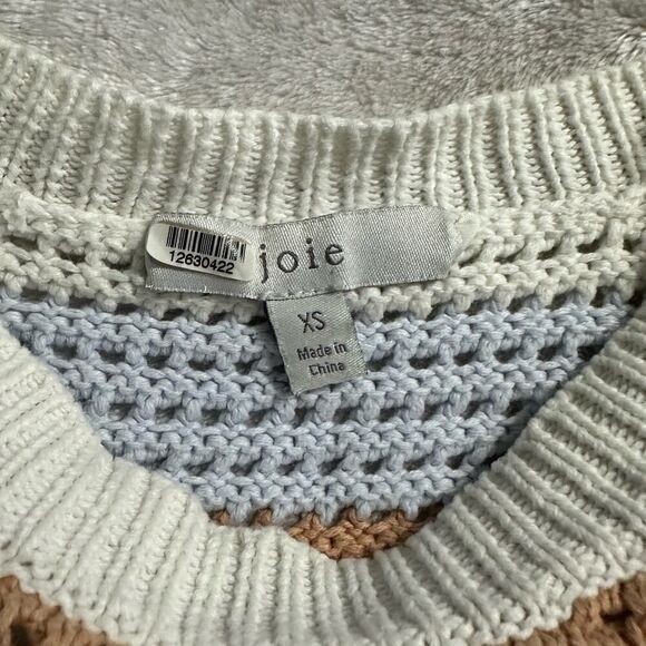 Joie Diza Pullover Sweater Women's XS Ivory Red Striped Crochet Long Sleeve RTR - Picture 9 of 14